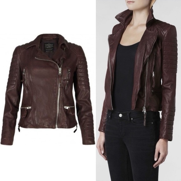 All Saints Oxblood Leather Jacket - Picture 2 of 16